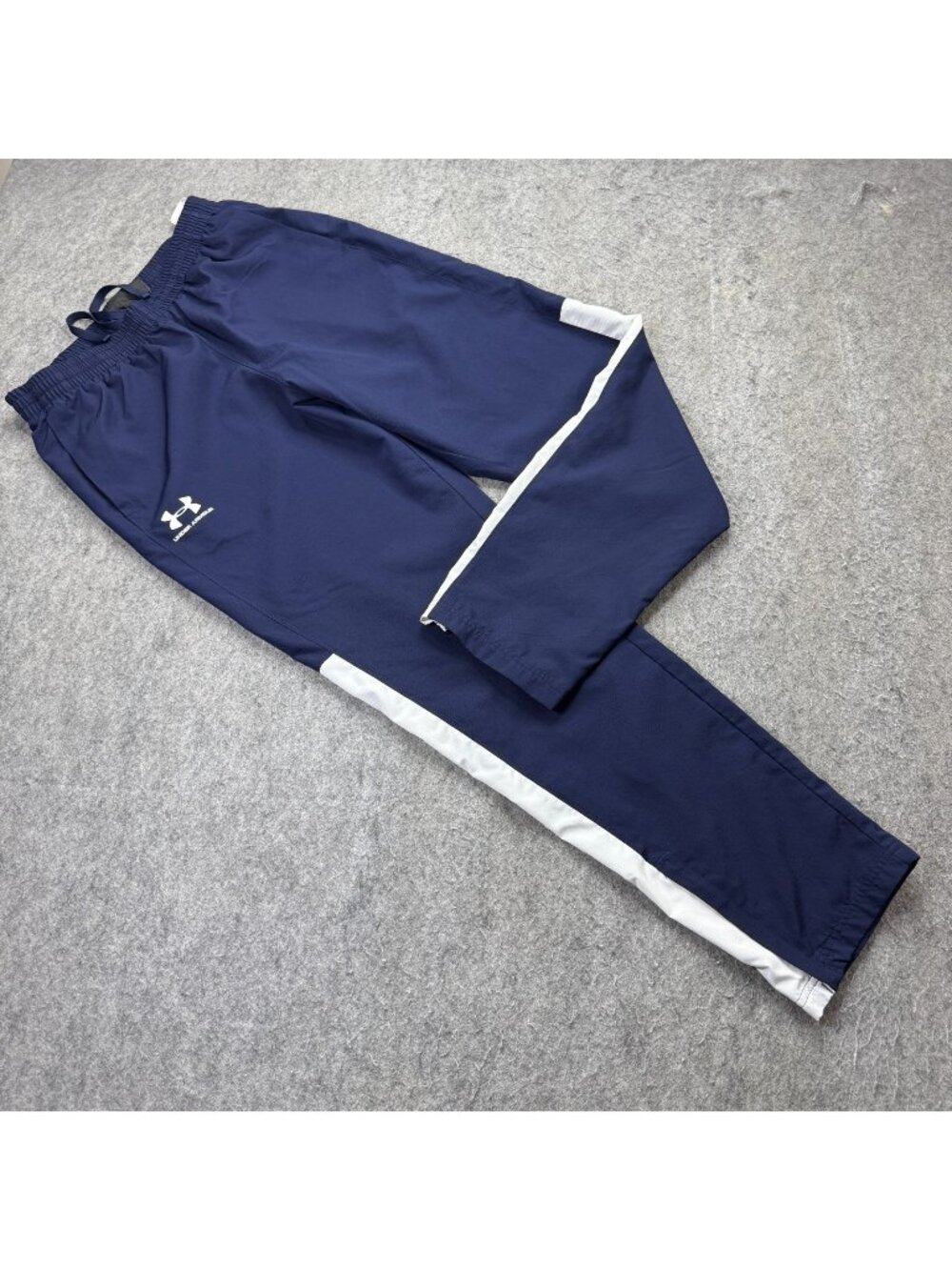 Under Armour Windbreaker Track Pants Men L Blue WhiteB 32" Ankle Zip Vital Woven